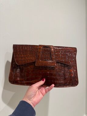 Abas Brown Croc-Embossed Leather Clutch